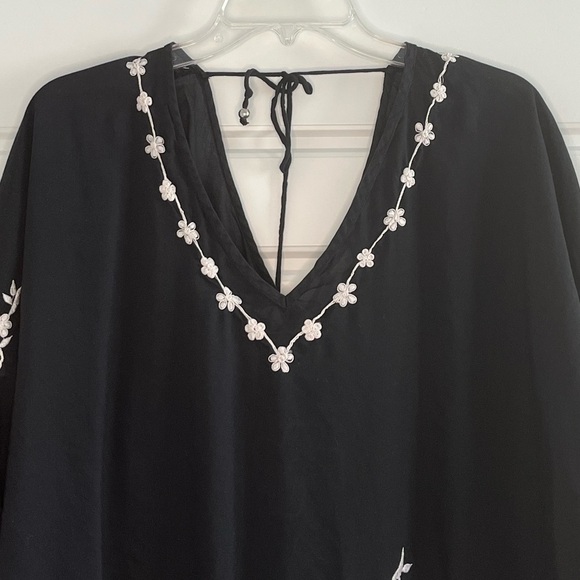 Soft Surroundings Embroidered Kaftan Womens Plus Size Black Boho Chic Cover Up - Picture 2 of 12